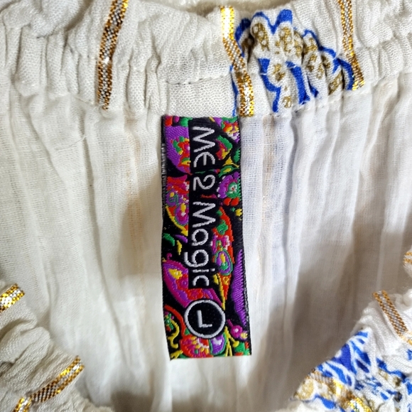 Anthropologie Me2Magic Maxi Dress White Blue Boho Santorini Summer Sz L - Picture 4 of 8